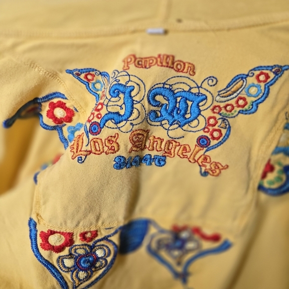 Johnny Was Papillon Bird Butterfly Embroidered Yellow Zip Up Hoodie S Rare - Picture 10 of 13